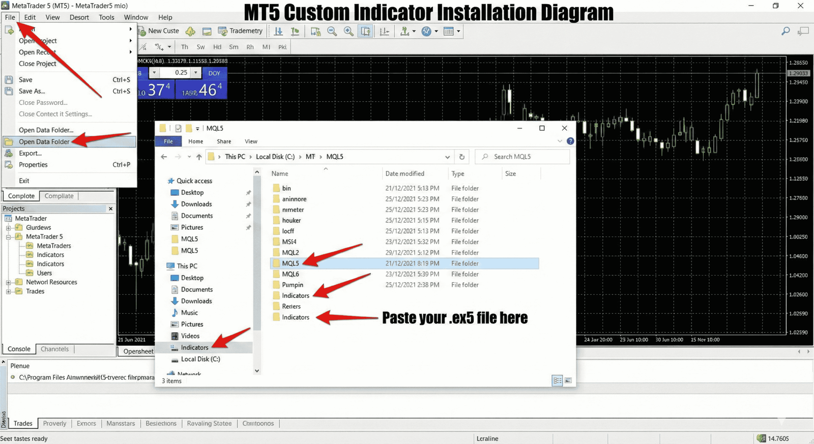 How to install custom MT5 binary options indicator in MQL5 data folder