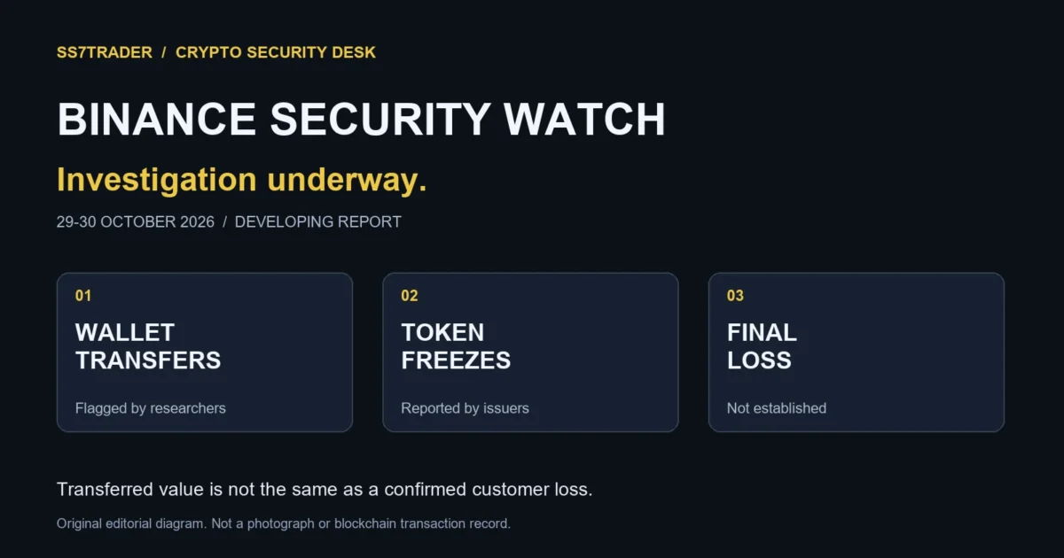 Binance security watch: flagged wallet transfers, reported stablecoin freezes and an unestablished final loss; original explanatory diagram