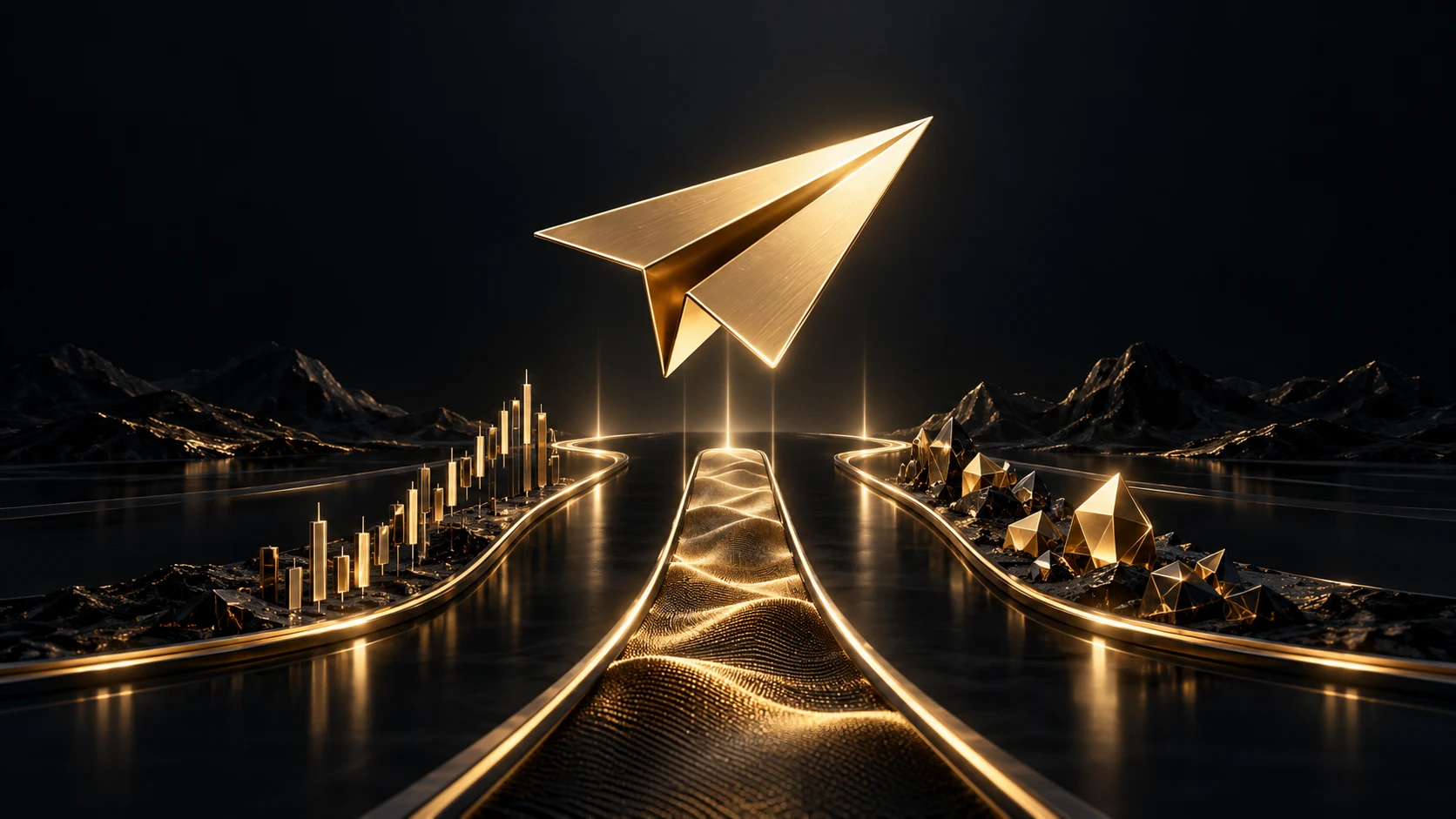 Original gold paper-plane illustration representing the SS7TRADER community